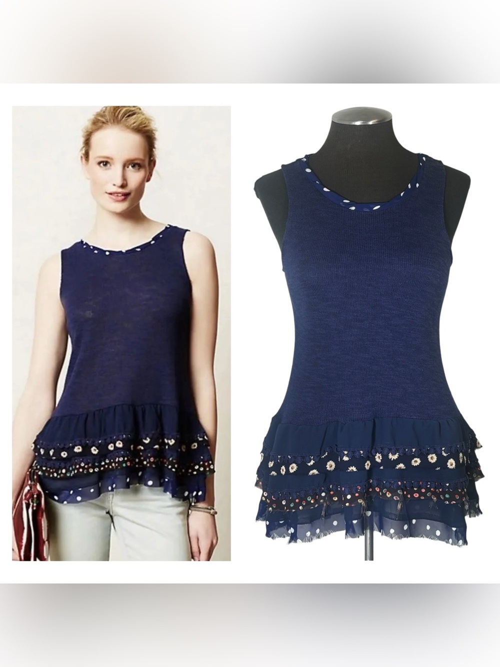 🆕 One September – Knit Floral Tiered Hem Cotton Top – Anthropologie – Small